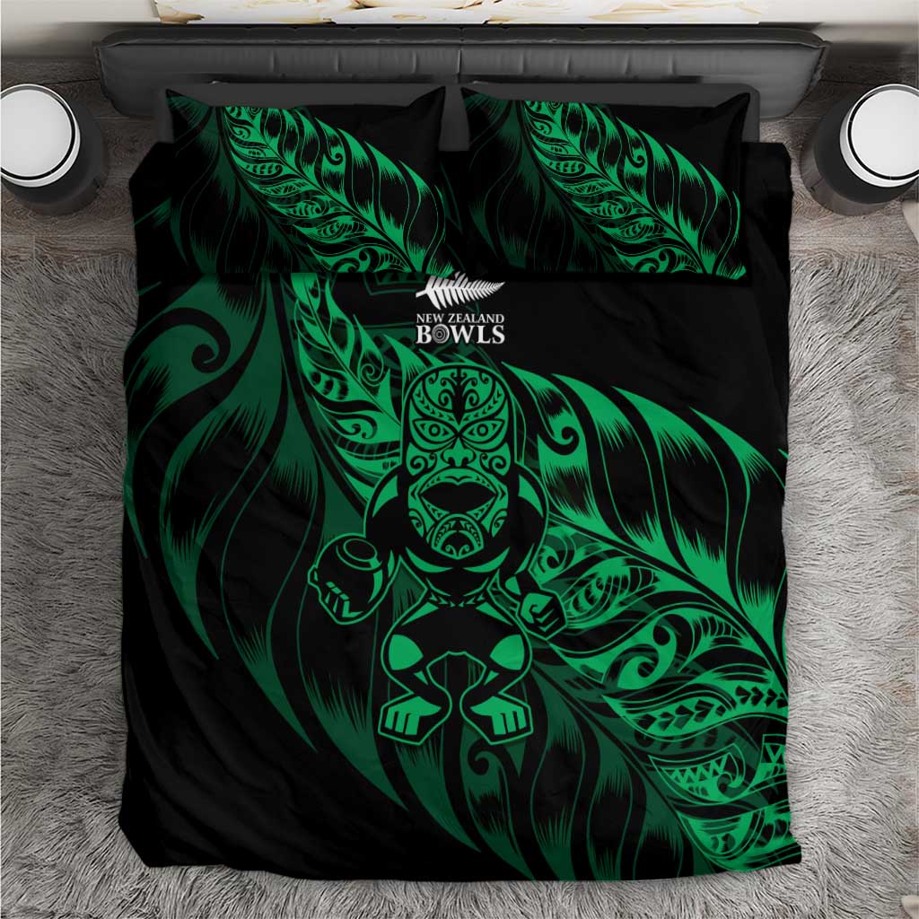 New Zealand Lawn Bowls Bedding Set Green Maori Warrior Tribal Silver Fern - Polynesian Pride