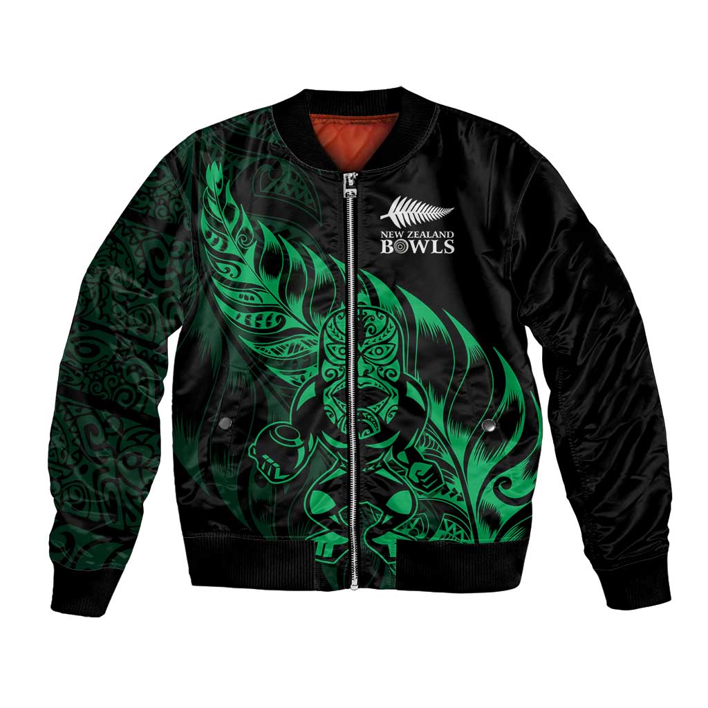 New Zealand Lawn Bowls Custom Bomber Jacket Green Maori Warrior Tribal Silver Fern - Polynesian Pride