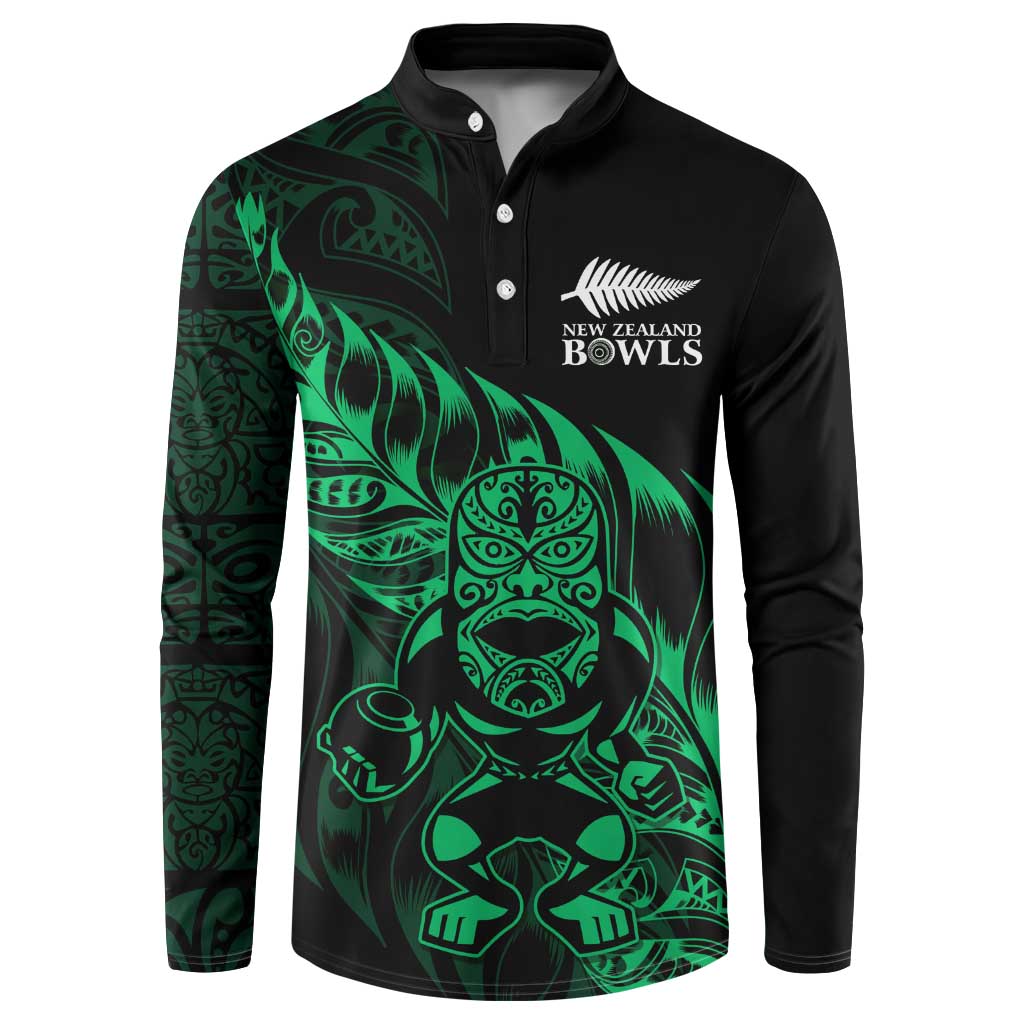 New Zealand Lawn Bowls Custom Button Sweatshirt Green Maori Warrior Tribal Silver Fern - Polynesian Pride