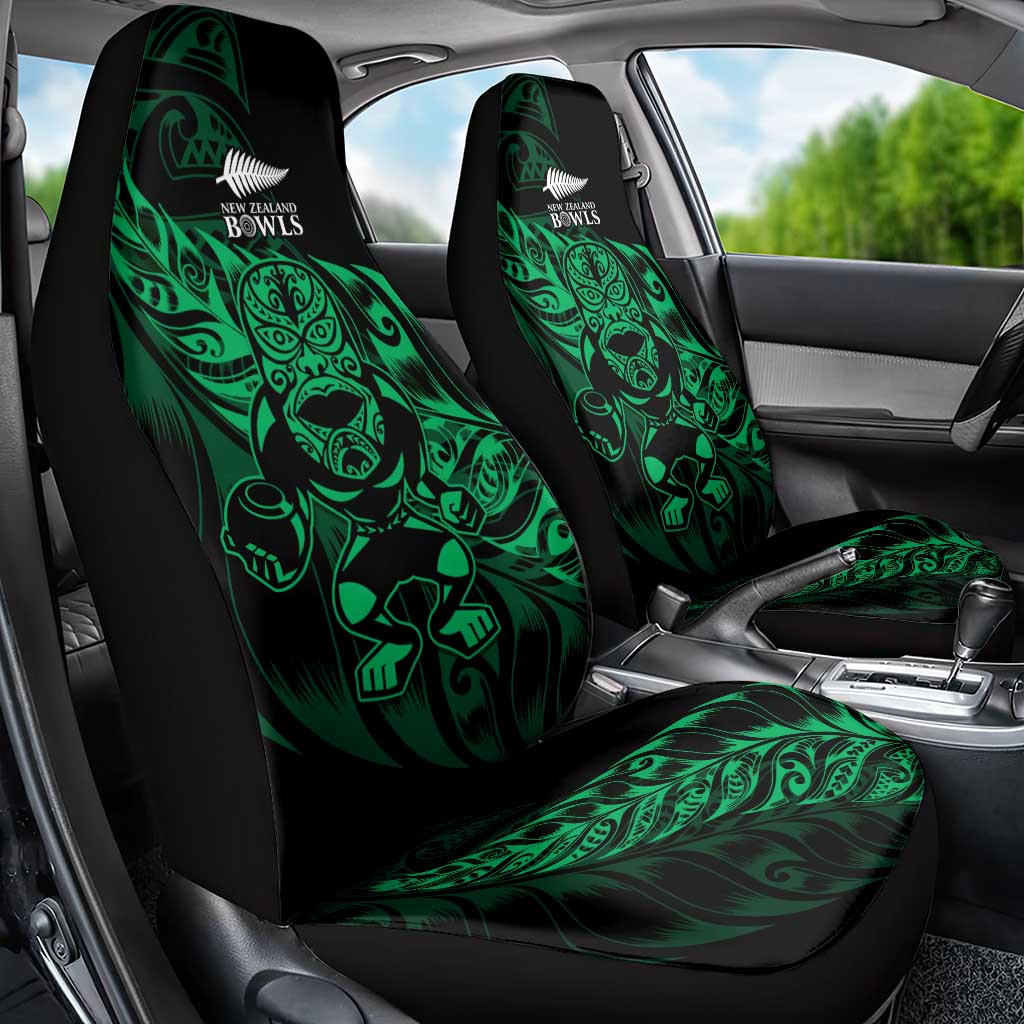 New Zealand Lawn Bowls Car Seat Cover Green Maori Warrior Tribal Silver Fern - Polynesian Pride