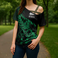 New Zealand Lawn Bowls Custom Cross Shoulder Shirt Green Maori Warrior Tribal Silver Fern - Polynesian Pride