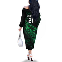 New Zealand Lawn Bowls Custom Family Matching Off The Shoulder Long Sleeve Dress and Hawaiian Shirt Green Maori Warrior Tribal Silver Fern - Polynesian Pride
