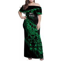 New Zealand Lawn Bowls Custom Family Matching Off Shoulder Maxi Dress and Hawaiian Shirt Green Maori Warrior Tribal Silver Fern - Polynesian Pride