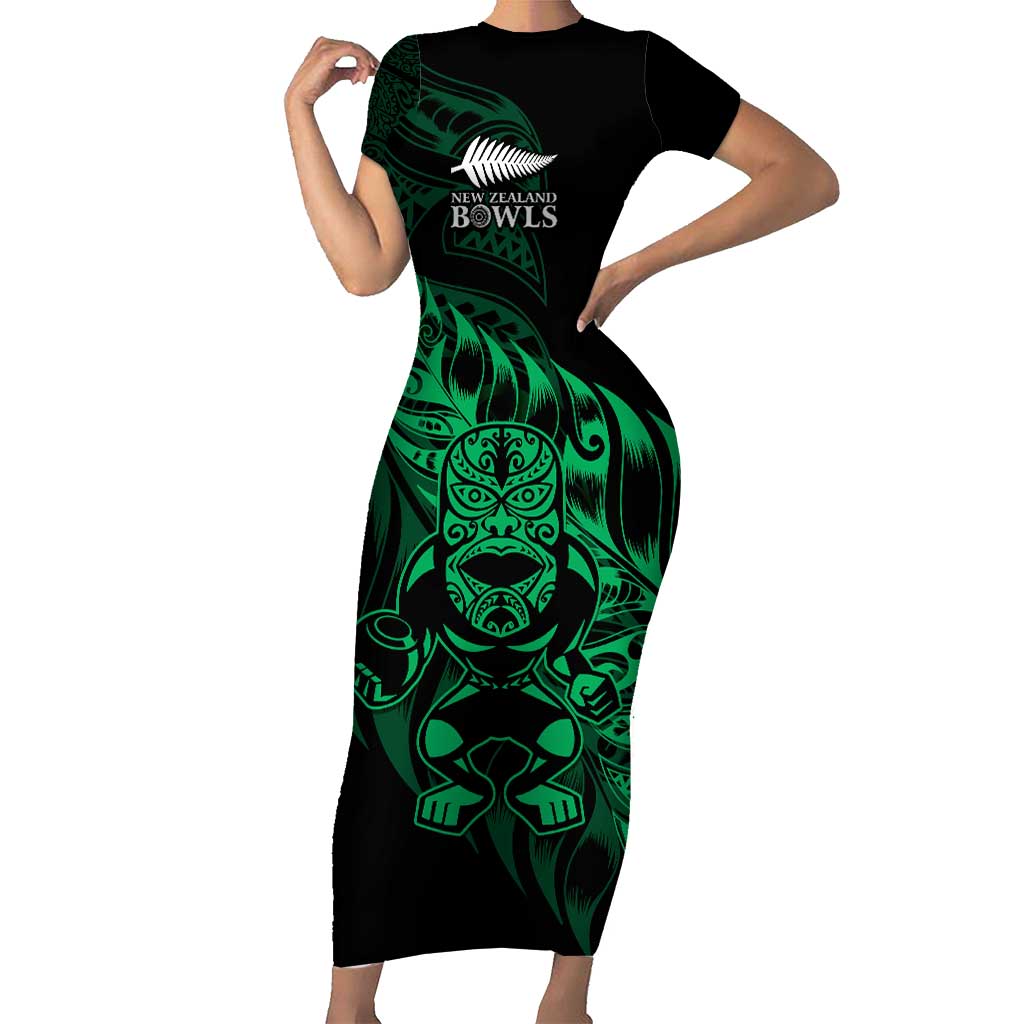 New Zealand Lawn Bowls Custom Family Matching Short Sleeve Bodycon Dress and Hawaiian Shirt Green Maori Warrior Tribal Silver Fern - Polynesian Pride