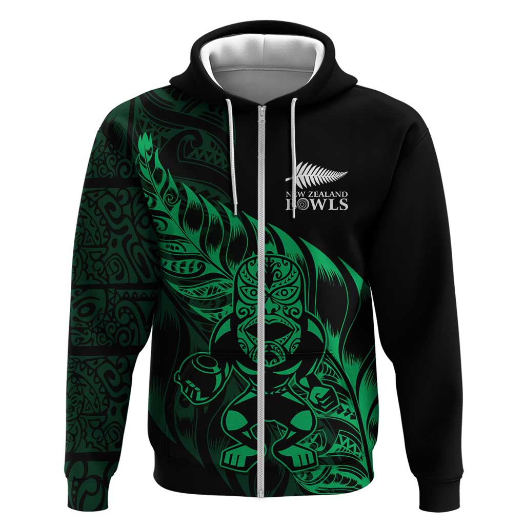New Zealand Lawn Bowls Custom Hoodie Green Maori Warrior Tribal Silver Fern - Polynesian Pride