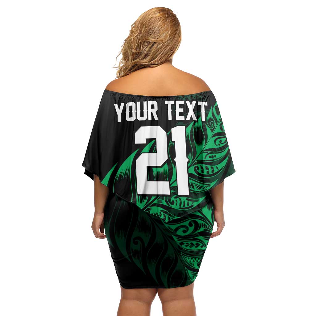 New Zealand Lawn Bowls Custom Off Shoulder Short Dress Green Maori Warrior Tribal Silver Fern - Polynesian Pride