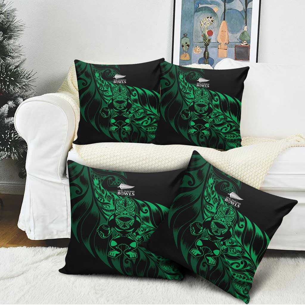 New Zealand Lawn Bowls Pillow Cover Green Maori Warrior Tribal Silver Fern - Polynesian Pride