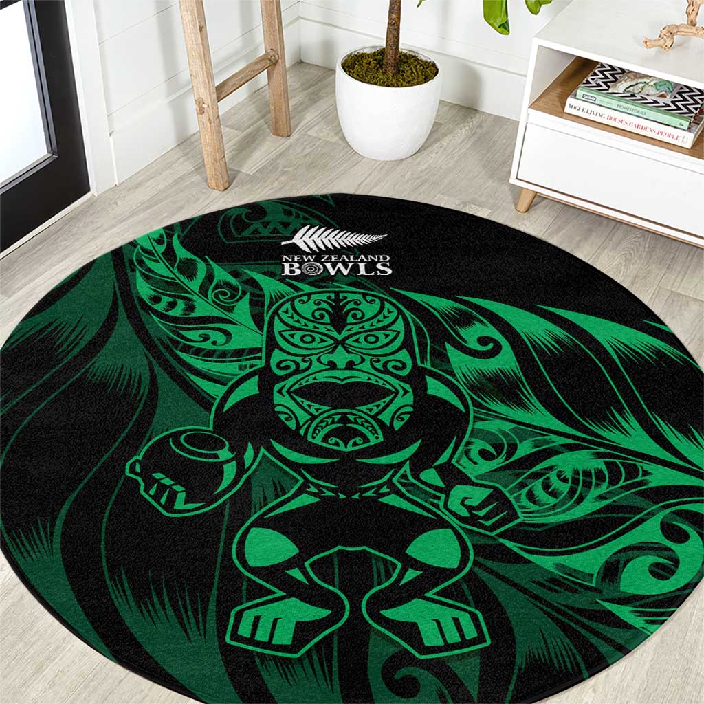 New Zealand Lawn Bowls Round Carpet Green Maori Warrior Tribal Silver Fern - Polynesian Pride