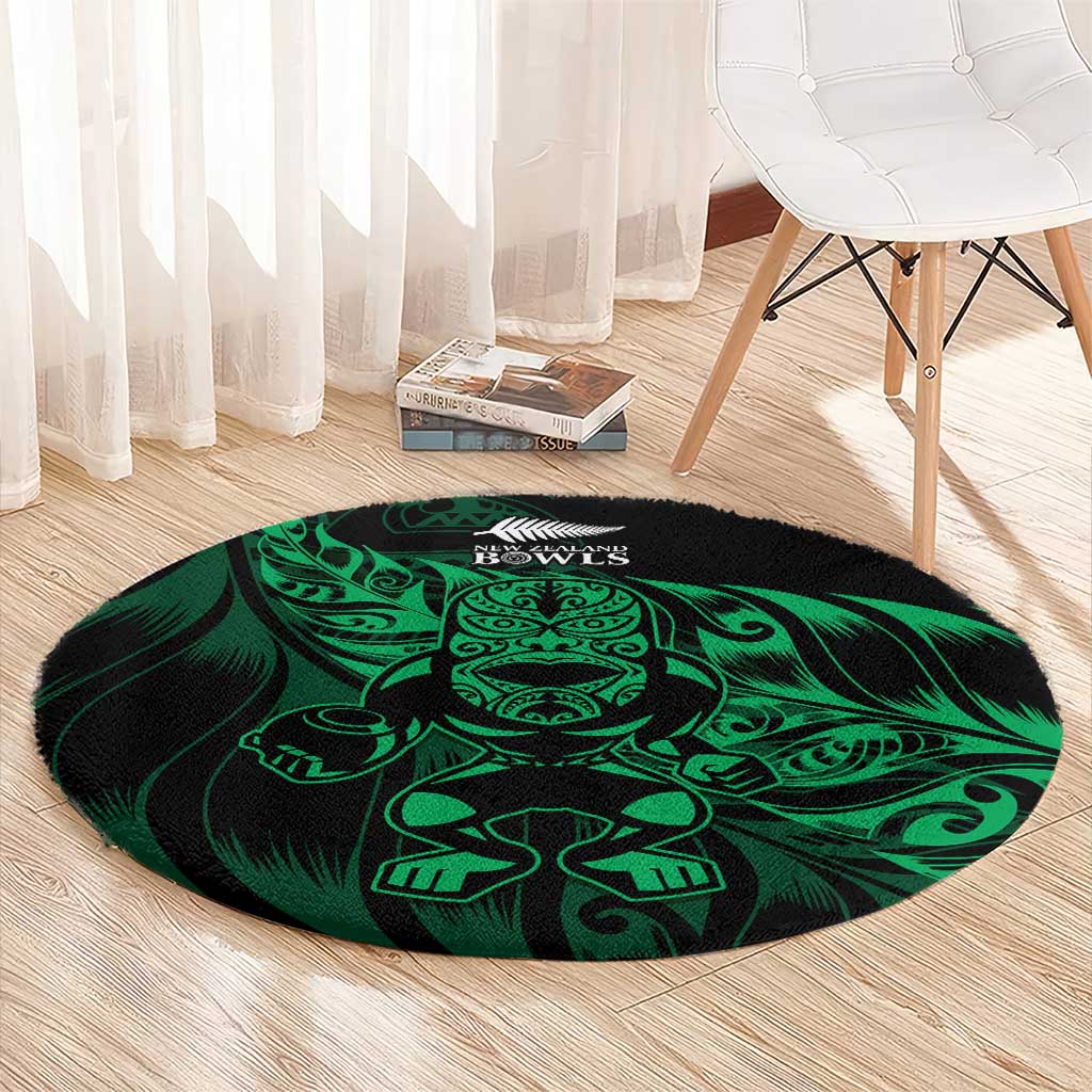 New Zealand Lawn Bowls Round Carpet Green Maori Warrior Tribal Silver Fern - Polynesian Pride