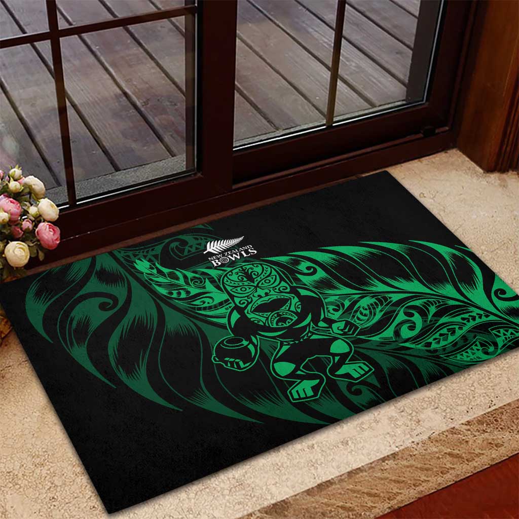 New Zealand Lawn Bowls Rubber Doormat Green Maori Warrior Tribal Silver Fern - Polynesian Pride