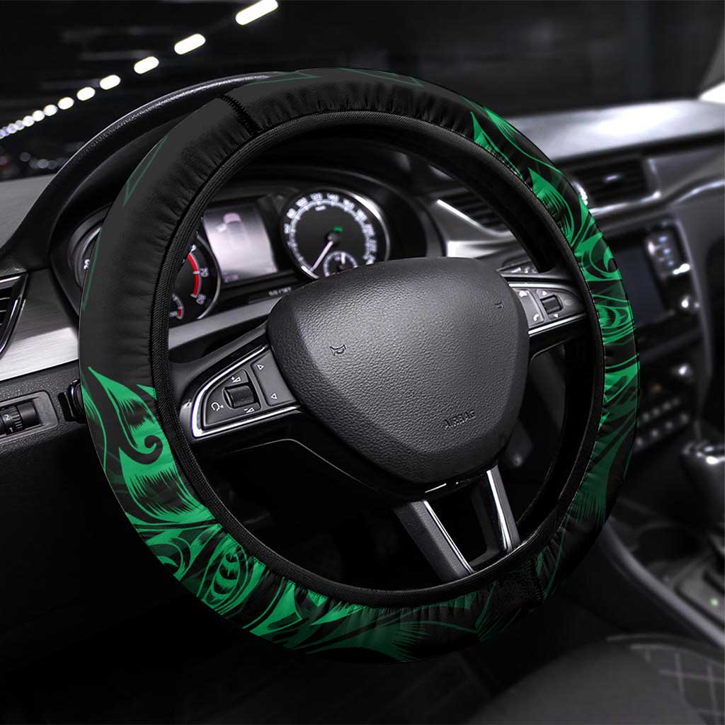 New Zealand Lawn Bowls Steering Wheel Cover Green Maori Warrior Tribal Silver Fern - Polynesian Pride