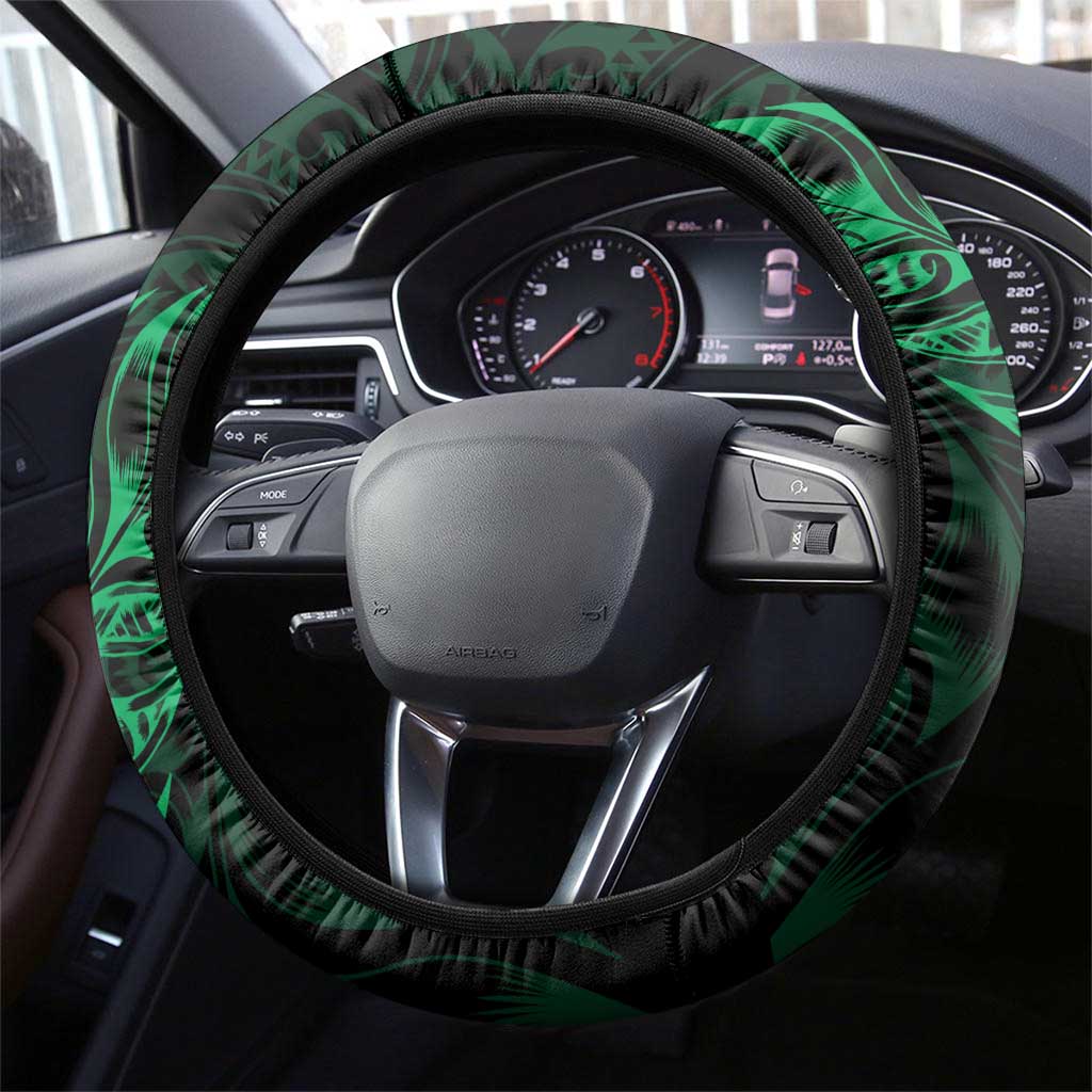 New Zealand Lawn Bowls Steering Wheel Cover Green Maori Warrior Tribal Silver Fern - Polynesian Pride