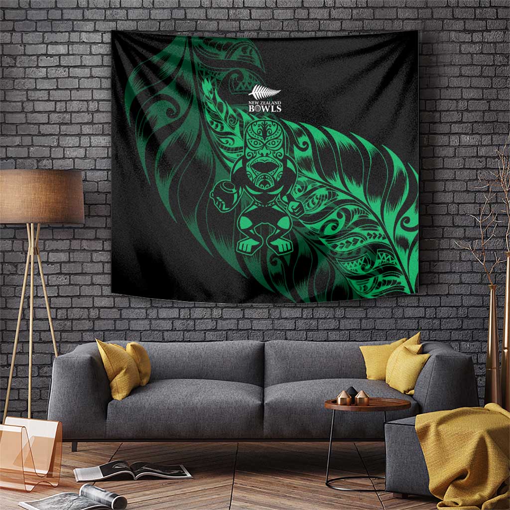 New Zealand Lawn Bowls Tapestry Green Maori Warrior Tribal Silver Fern - Polynesian Pride