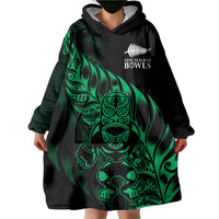 New Zealand Lawn Bowls Custom Wearable Blanket Hoodie Green Maori Warrior Tribal Silver Fern - Polynesian Pride
