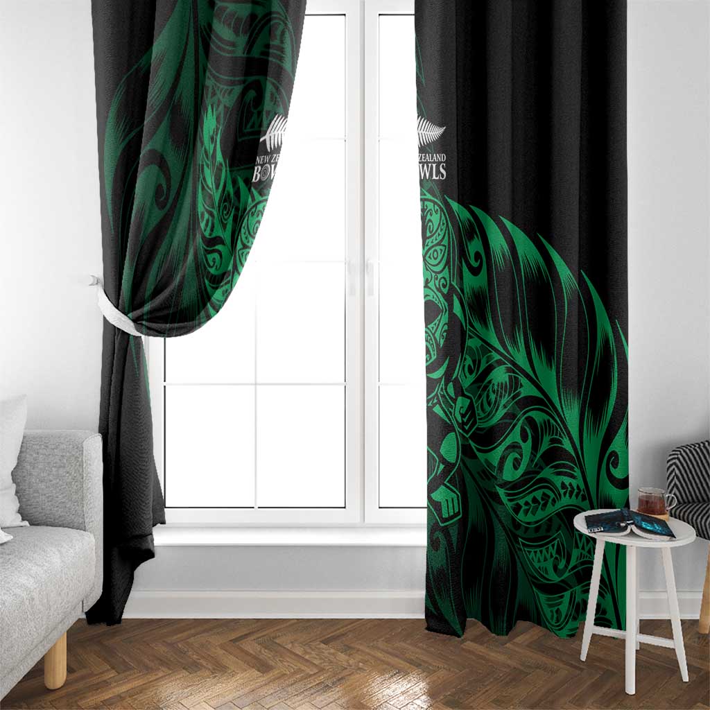 New Zealand Lawn Bowls Window Curtain Green Maori Warrior Tribal Silver Fern - Polynesian Pride