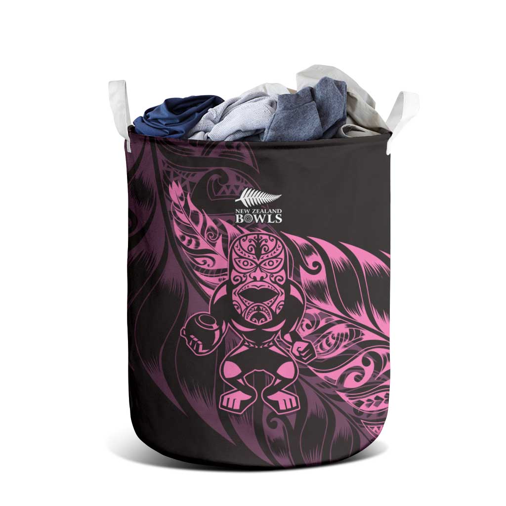 New Zealand Lawn Bowls Laundry Basket Pink Maori Warrior Tribal Silver Fern - Polynesian Pride