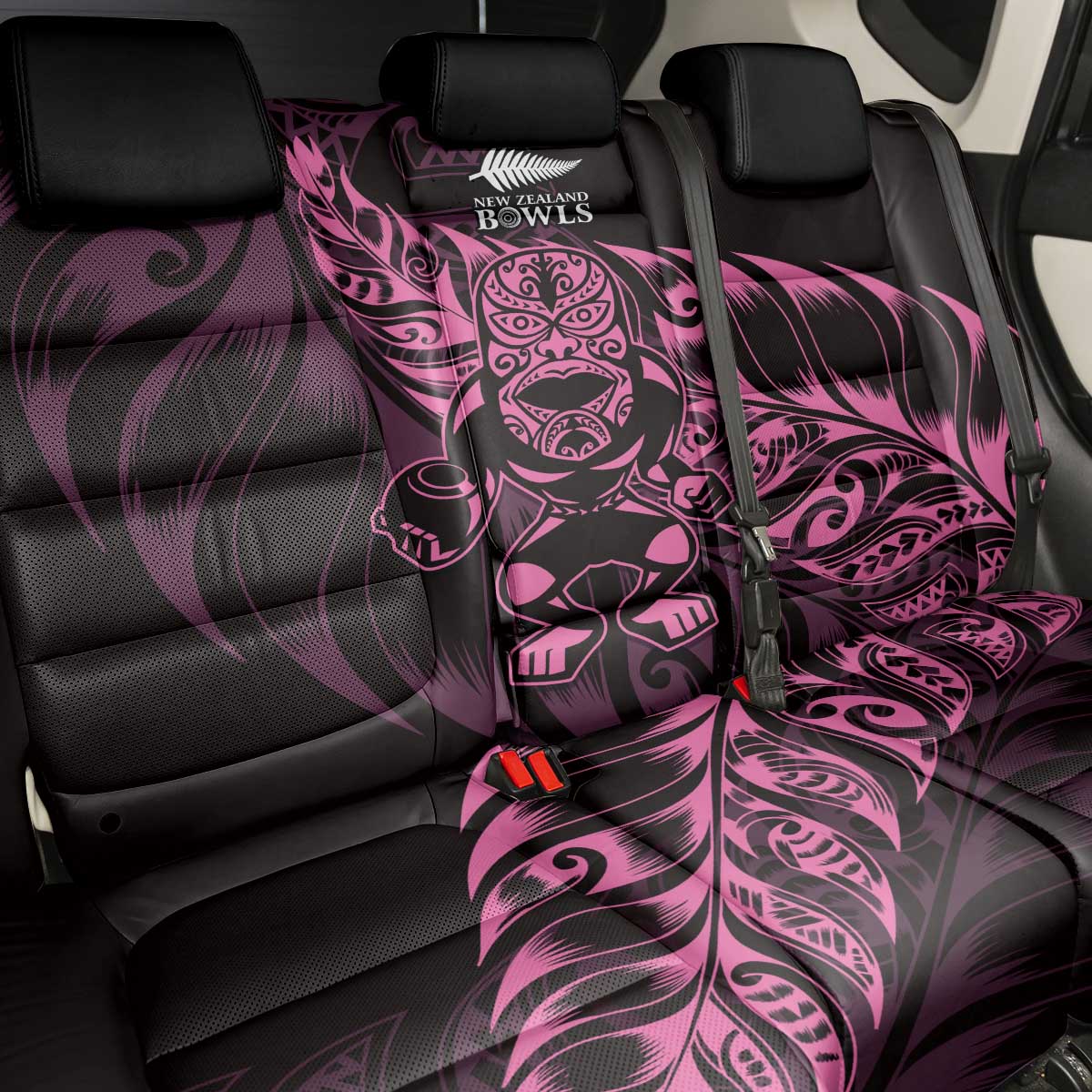 New Zealand Lawn Bowls Back Car Seat Cover Pink Maori Warrior Tribal Silver Fern - Polynesian Pride