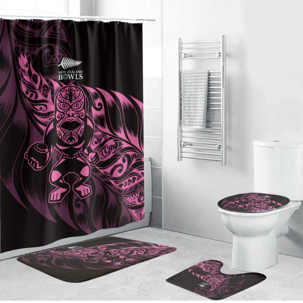 New Zealand Lawn Bowls Bathroom Set Pink Maori Warrior Tribal Silver Fern - Polynesian Pride