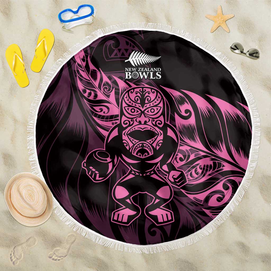 New Zealand Lawn Bowls Beach Blanket Pink Maori Warrior Tribal Silver Fern - Polynesian Pride
