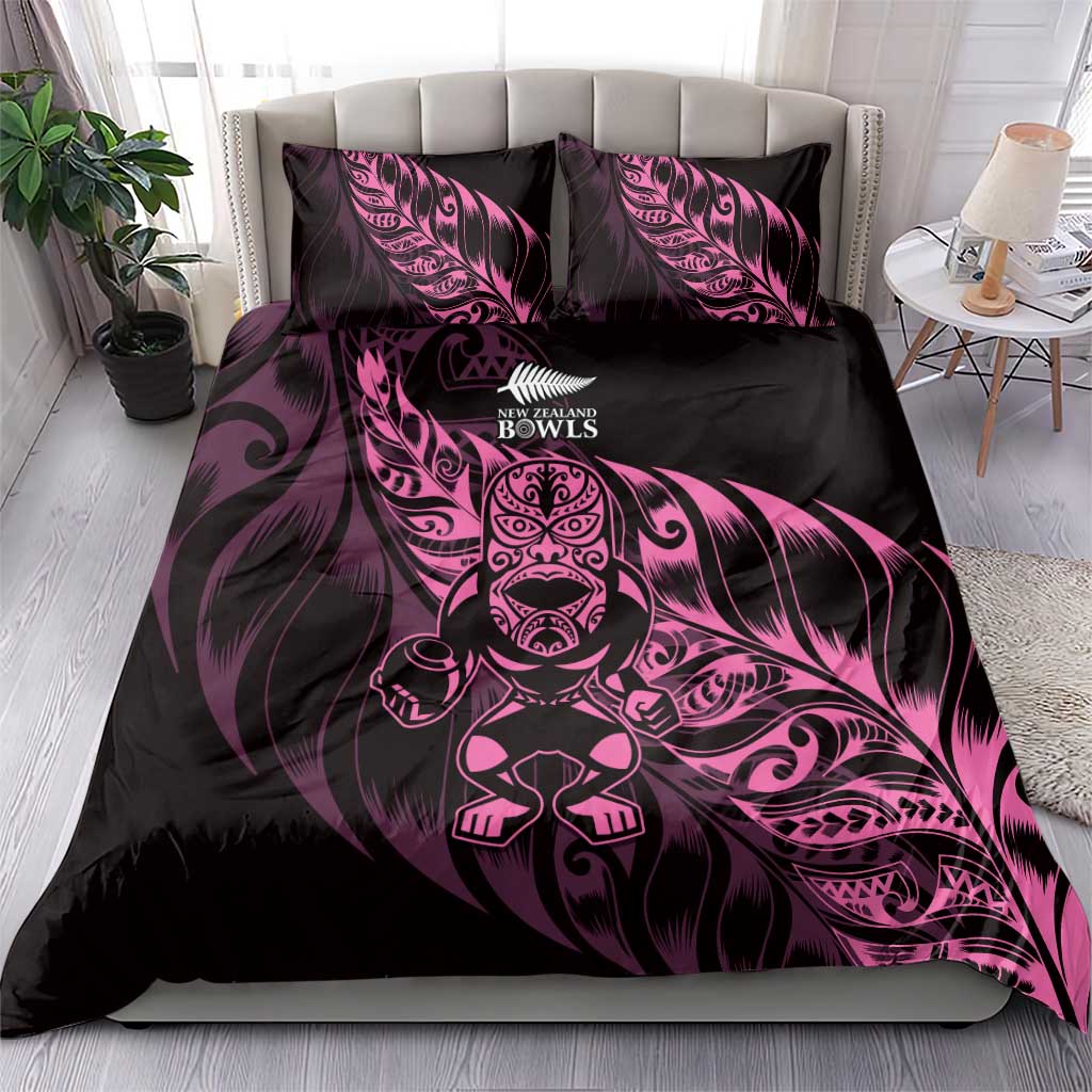 New Zealand Lawn Bowls Bedding Set Pink Maori Warrior Tribal Silver Fern - Polynesian Pride