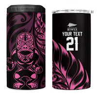 New Zealand Lawn Bowls Custom 4 in 1 Can Cooler Tumbler Pink Maori Warrior Tribal Silver Fern - Polynesian Pride