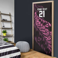 New Zealand Lawn Bowls Custom Door Cover Pink Maori Warrior Tribal Silver Fern - Polynesian Pride