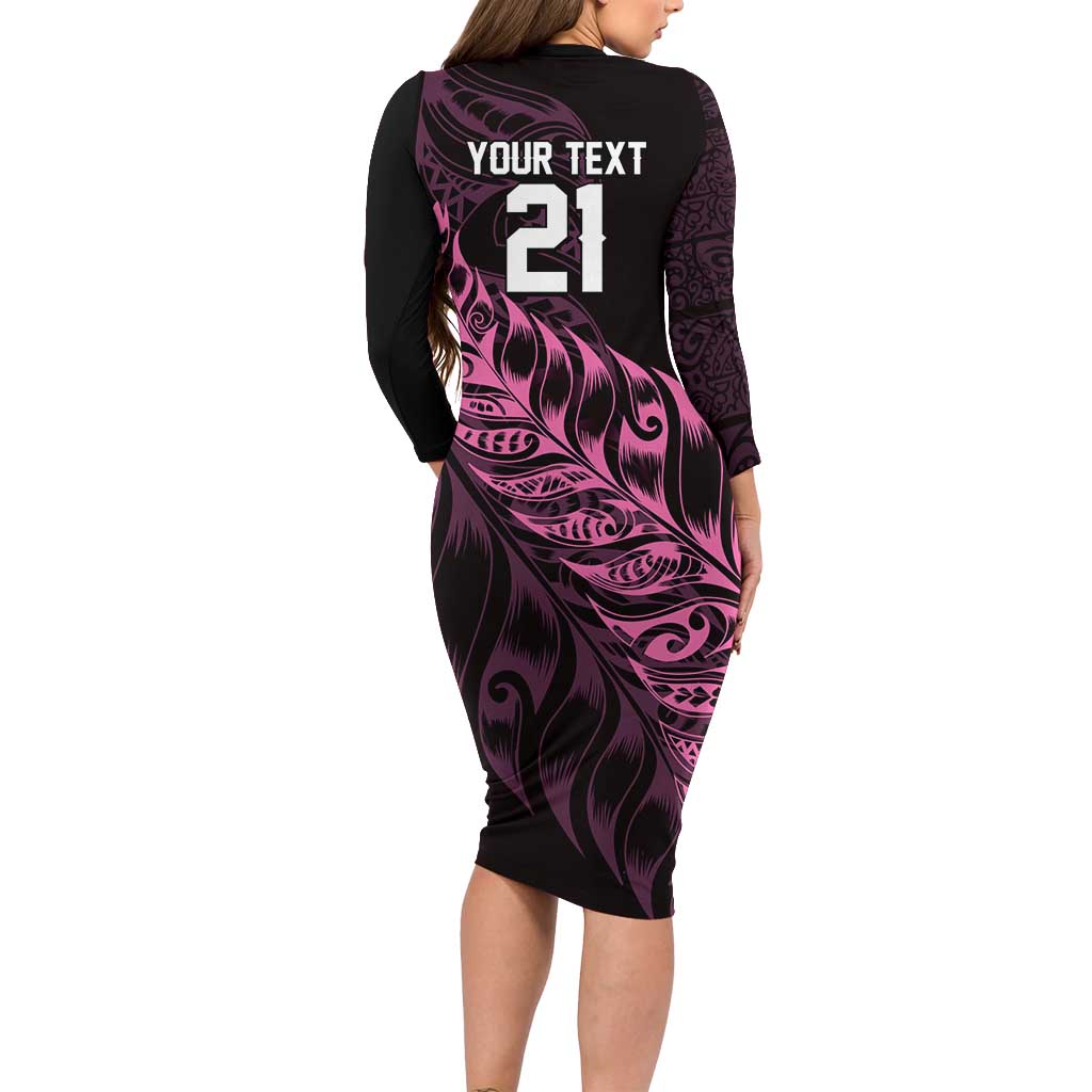 New Zealand Lawn Bowls Custom Family Matching Long Sleeve Bodycon Dress and Hawaiian Shirt Pink Maori Warrior Tribal Silver Fern - Polynesian Pride