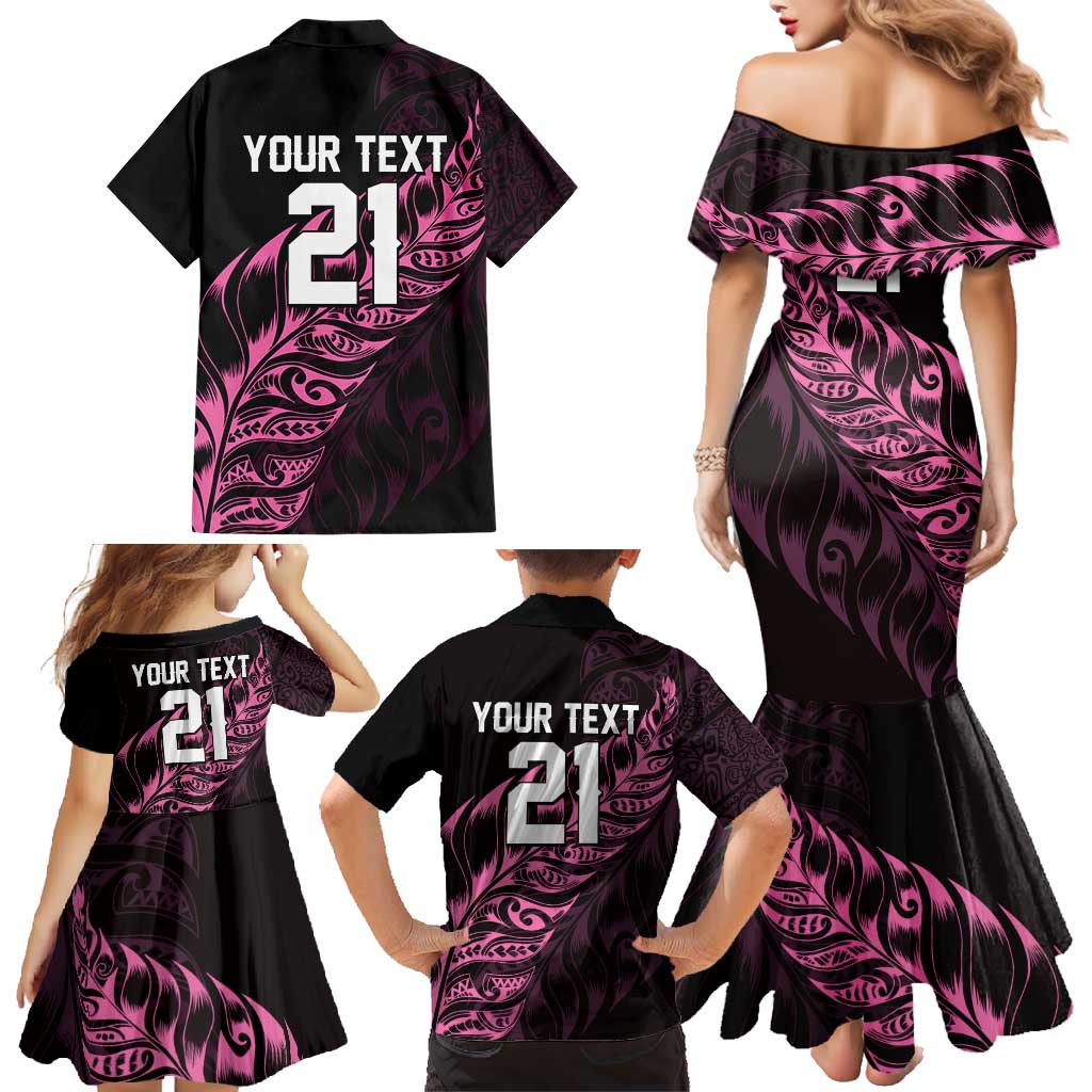 New Zealand Lawn Bowls Custom Family Matching Mermaid Dress and Hawaiian Shirt Pink Maori Warrior Tribal Silver Fern - Polynesian Pride