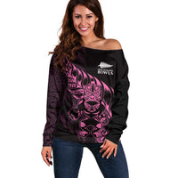New Zealand Lawn Bowls Custom Off Shoulder Sweater Pink Maori Warrior Tribal Silver Fern - Polynesian Pride