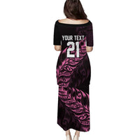 New Zealand Lawn Bowls Custom Puletasi Pink Maori Warrior Tribal Silver Fern - Polynesian Pride