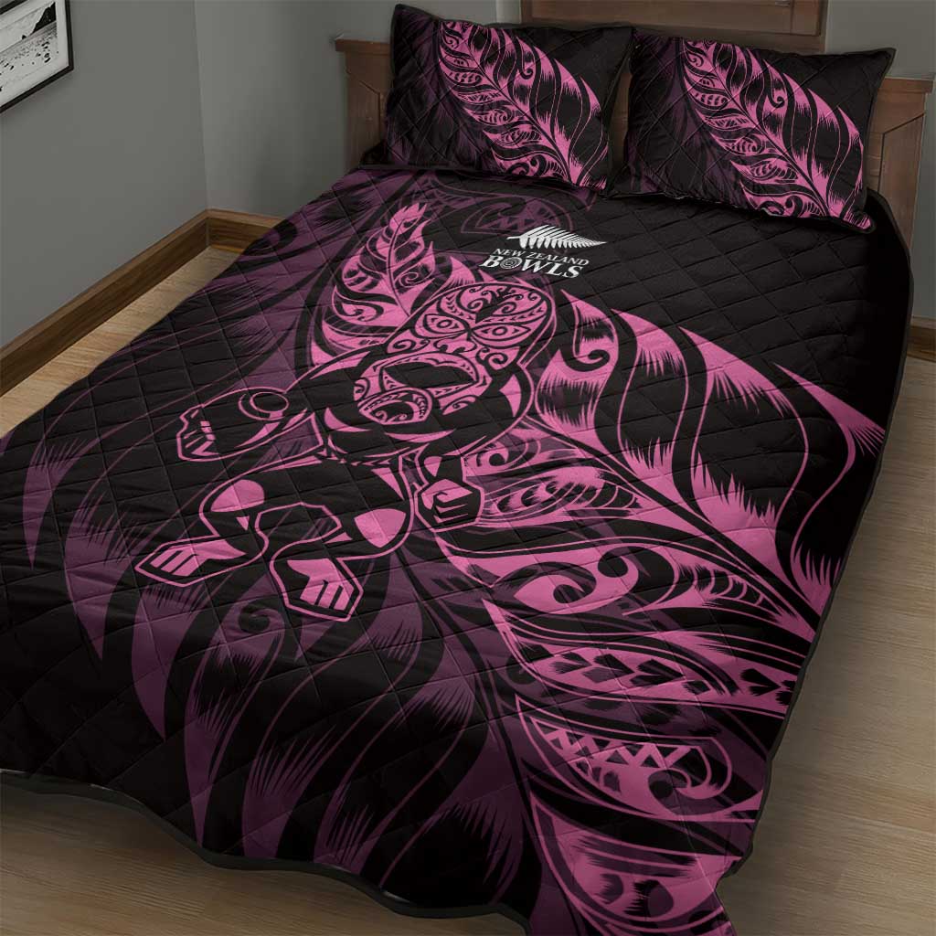 New Zealand Lawn Bowls Quilt Bed Set Pink Maori Warrior Tribal Silver Fern - Polynesian Pride