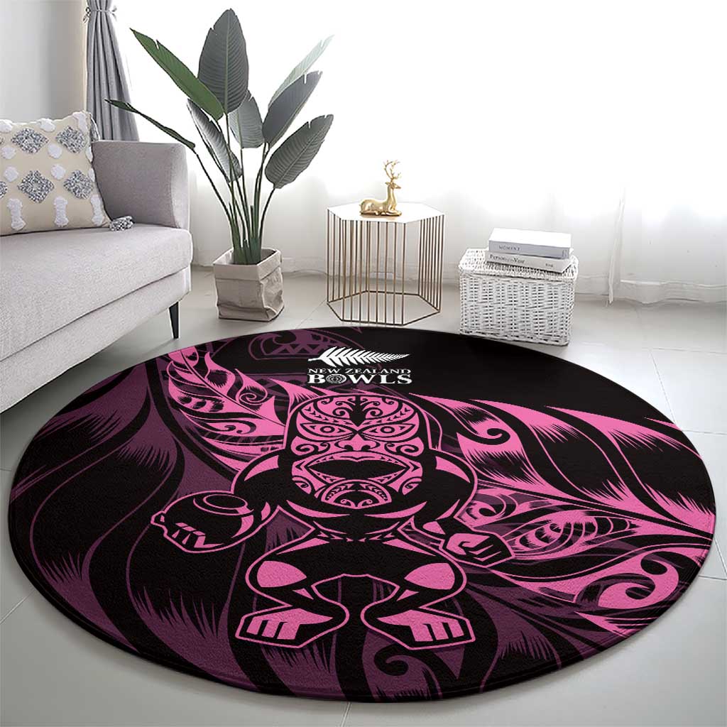 New Zealand Lawn Bowls Round Carpet Pink Maori Warrior Tribal Silver Fern - Polynesian Pride