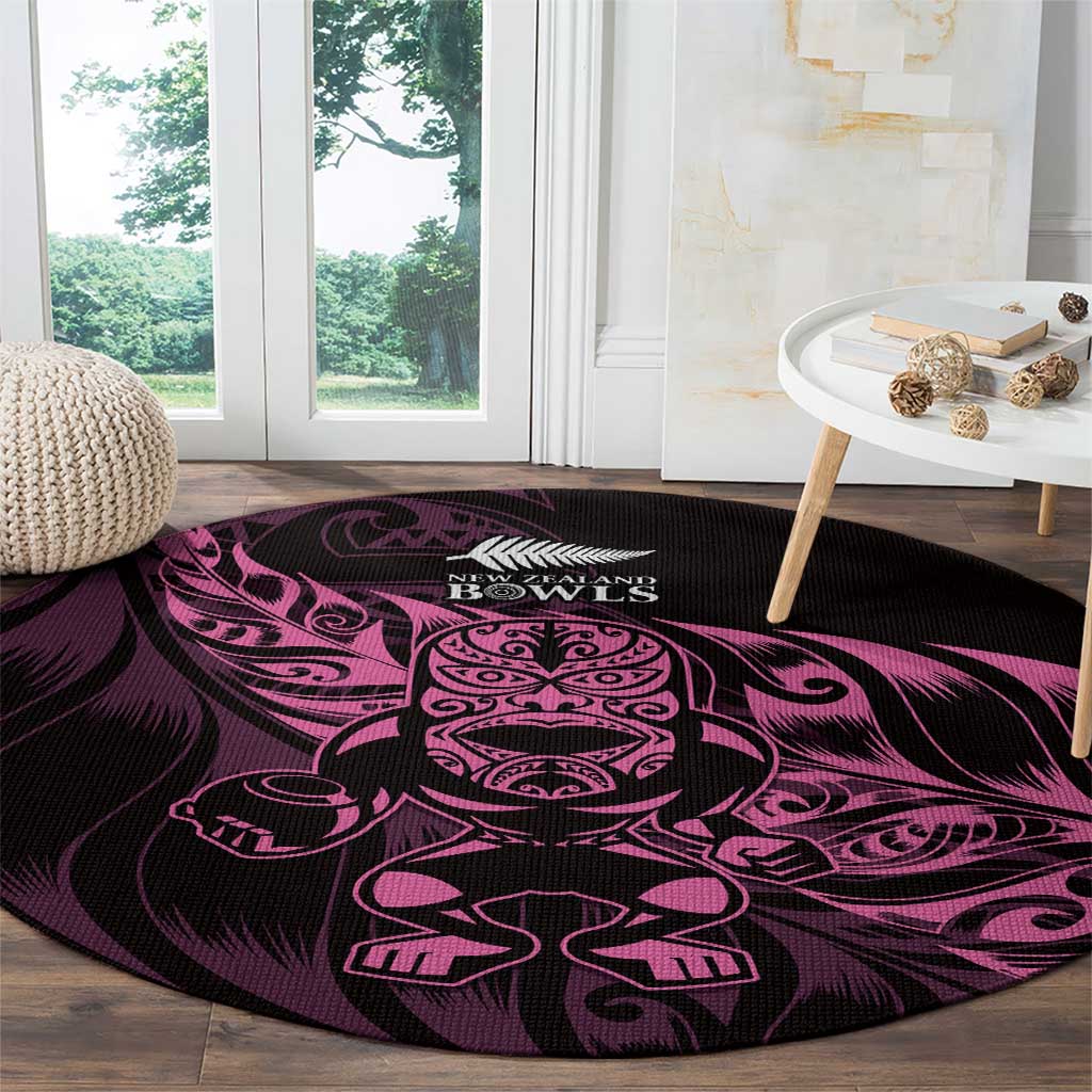 New Zealand Lawn Bowls Round Carpet Pink Maori Warrior Tribal Silver Fern - Polynesian Pride