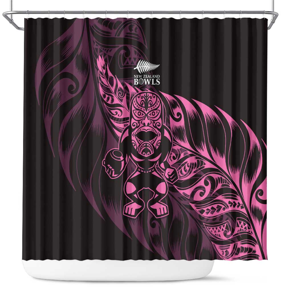 New Zealand Lawn Bowls Shower Curtain Pink Maori Warrior Tribal Silver Fern - Polynesian Pride