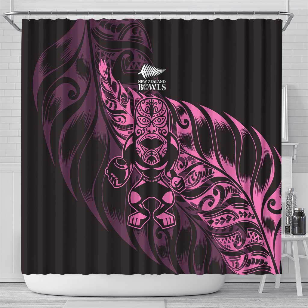 New Zealand Lawn Bowls Shower Curtain Pink Maori Warrior Tribal Silver Fern - Polynesian Pride