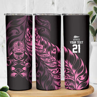 New Zealand Lawn Bowls Custom Skinny Tumbler Pink Maori Warrior Tribal Silver Fern - Polynesian Pride