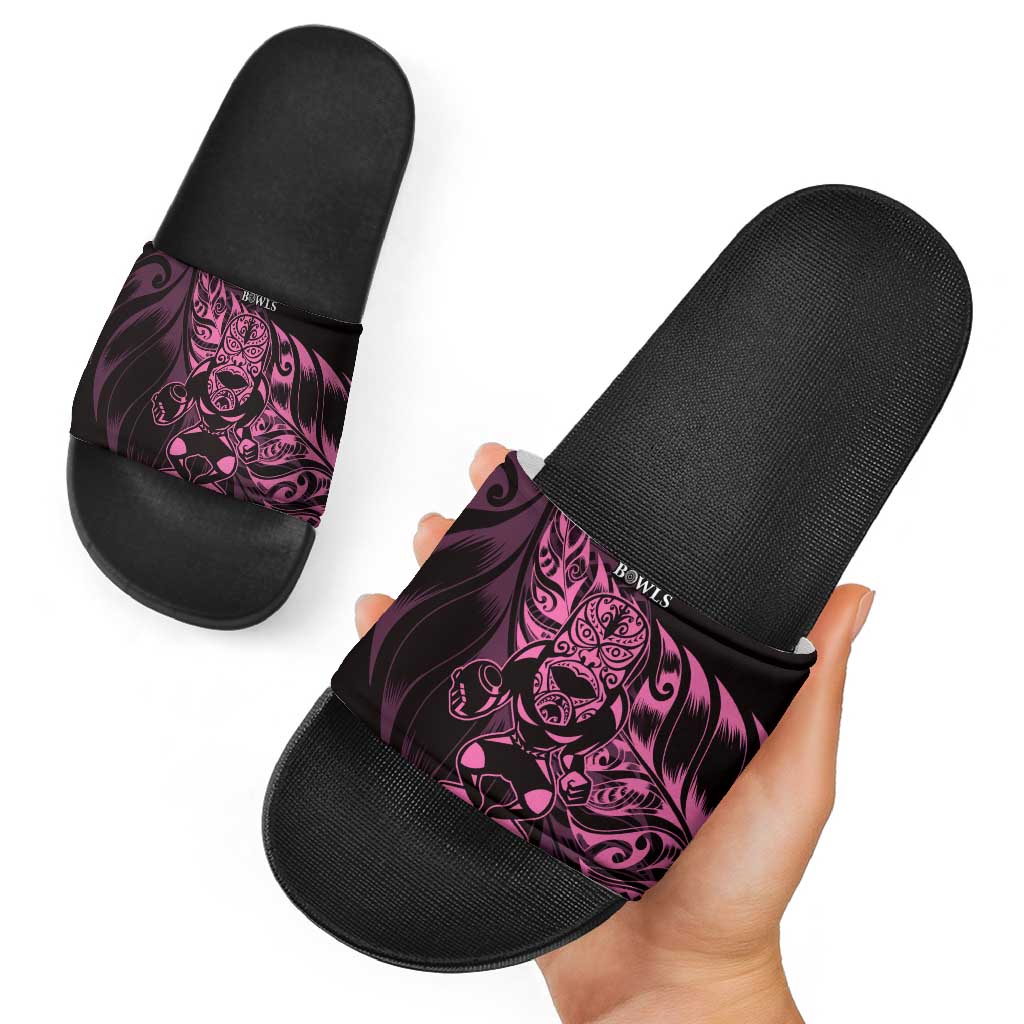 New Zealand Lawn Bowls Slide Sandals Pink Maori Warrior Tribal Silver Fern - Polynesian Pride