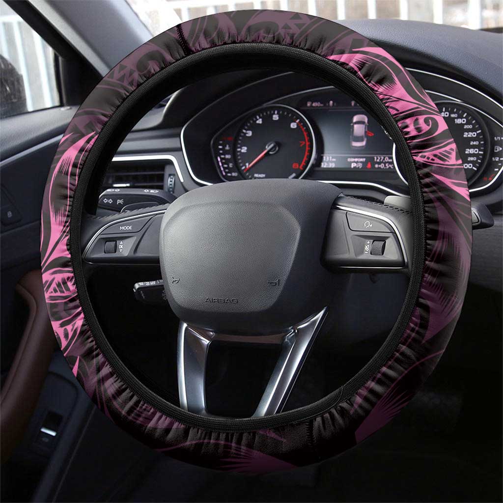 New Zealand Lawn Bowls Steering Wheel Cover Pink Maori Warrior Tribal Silver Fern - Polynesian Pride