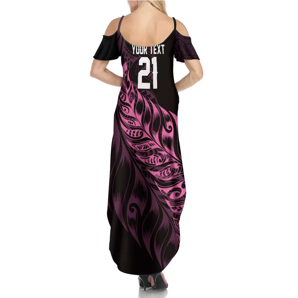 New Zealand Lawn Bowls Custom Summer Maxi Dress Pink Maori Warrior Tribal Silver Fern - Polynesian Pride