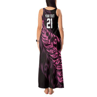 New Zealand Lawn Bowls Custom Tank Maxi Dress Pink Maori Warrior Tribal Silver Fern - Polynesian Pride