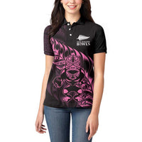 New Zealand Lawn Bowls Custom Women Polo Shirt Pink Maori Warrior Tribal Silver Fern - Polynesian Pride