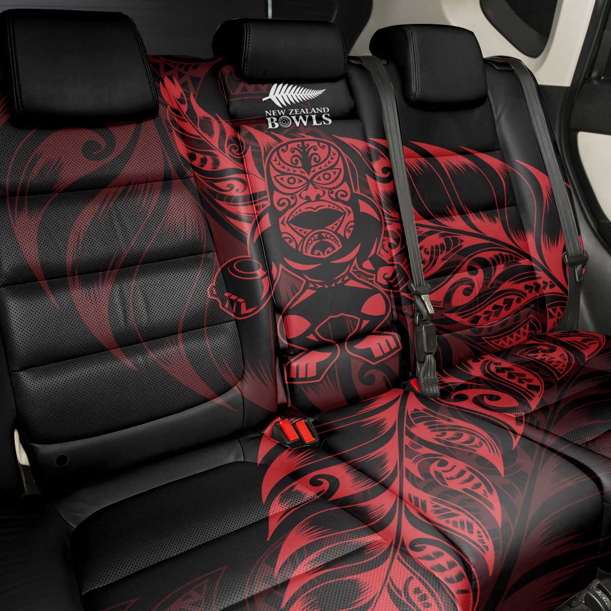 New Zealand Lawn Bowls Back Car Seat Cover Red Maori Warrior Tribal Silver Fern - Polynesian Pride