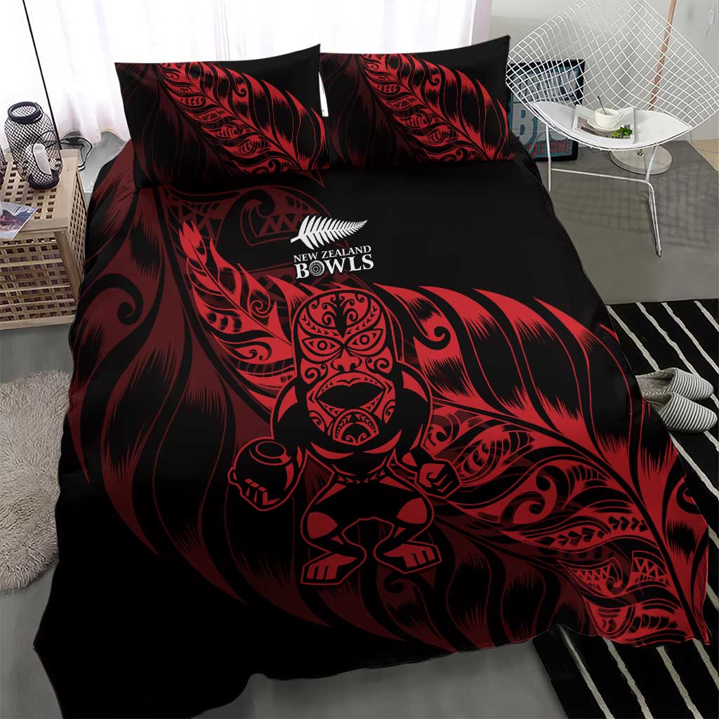 New Zealand Lawn Bowls Bedding Set Red Maori Warrior Tribal Silver Fern - Polynesian Pride