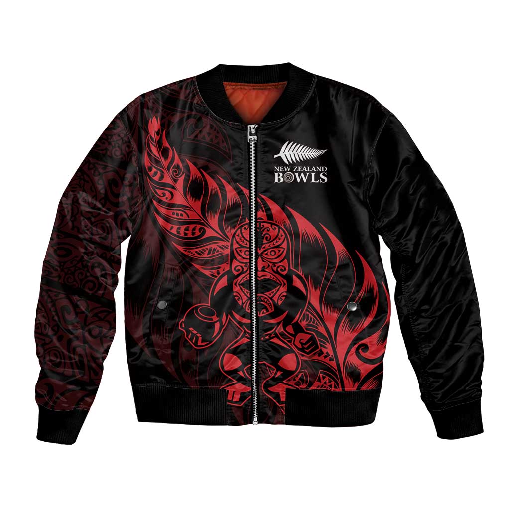 New Zealand Lawn Bowls Custom Bomber Jacket Red Maori Warrior Tribal Silver Fern - Polynesian Pride