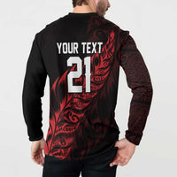 New Zealand Lawn Bowls Custom Button Sweatshirt Red Maori Warrior Tribal Silver Fern - Polynesian Pride