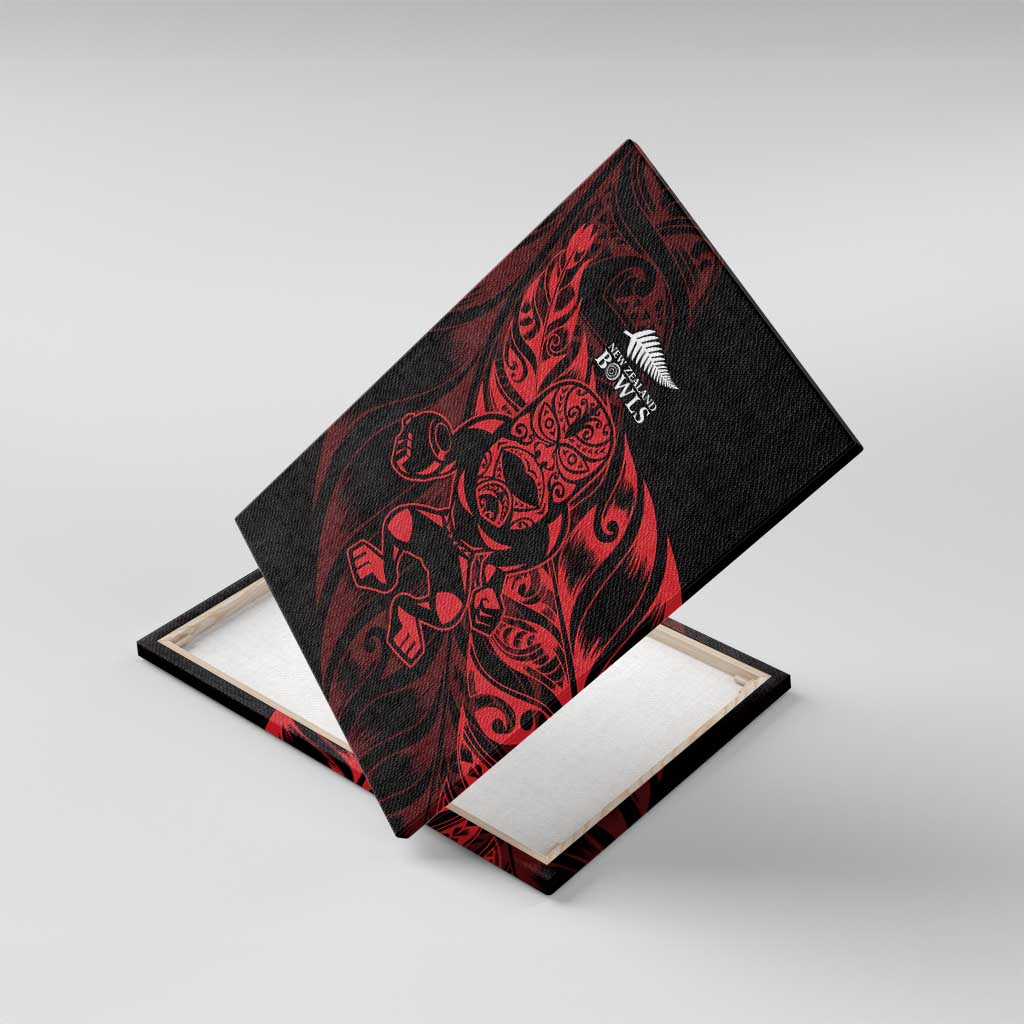 New Zealand Lawn Bowls Canvas Wall Art Red Maori Warrior Tribal Silver Fern - Polynesian Pride