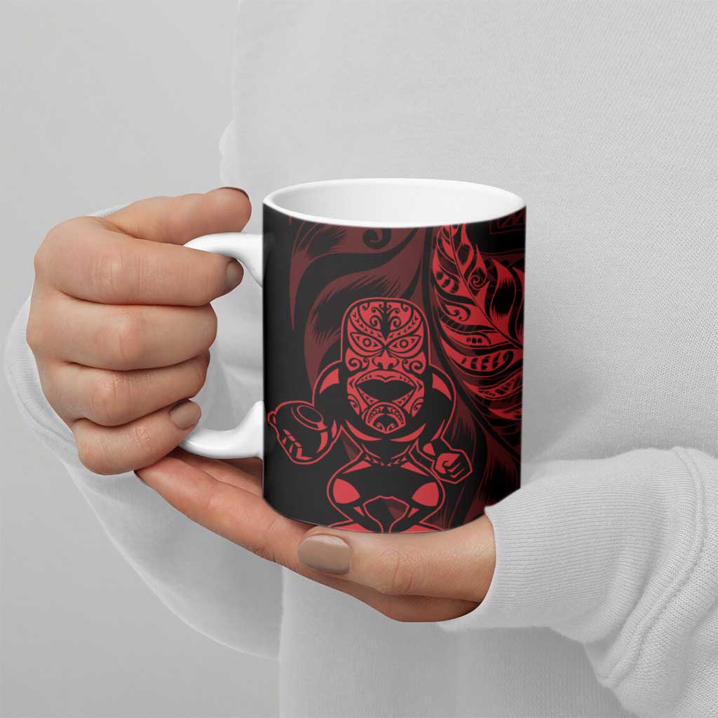 New Zealand Lawn Bowls Custom Ceramic Mug Red Maori Warrior Tribal Silver Fern - Polynesian Pride