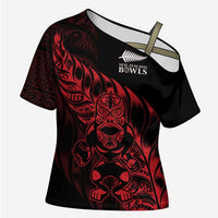 New Zealand Lawn Bowls Custom Cross Shoulder Shirt Red Maori Warrior Tribal Silver Fern - Polynesian Pride