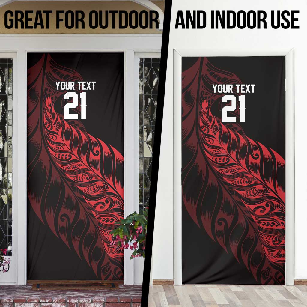 New Zealand Lawn Bowls Custom Door Cover Red Maori Warrior Tribal Silver Fern - Polynesian Pride