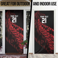 New Zealand Lawn Bowls Custom Door Cover Red Maori Warrior Tribal Silver Fern - Polynesian Pride